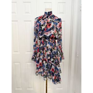 Misa Los Angeles Savanna Womens Tie Dye Floral Asymmetric Ruffle Dress Size‎ XS